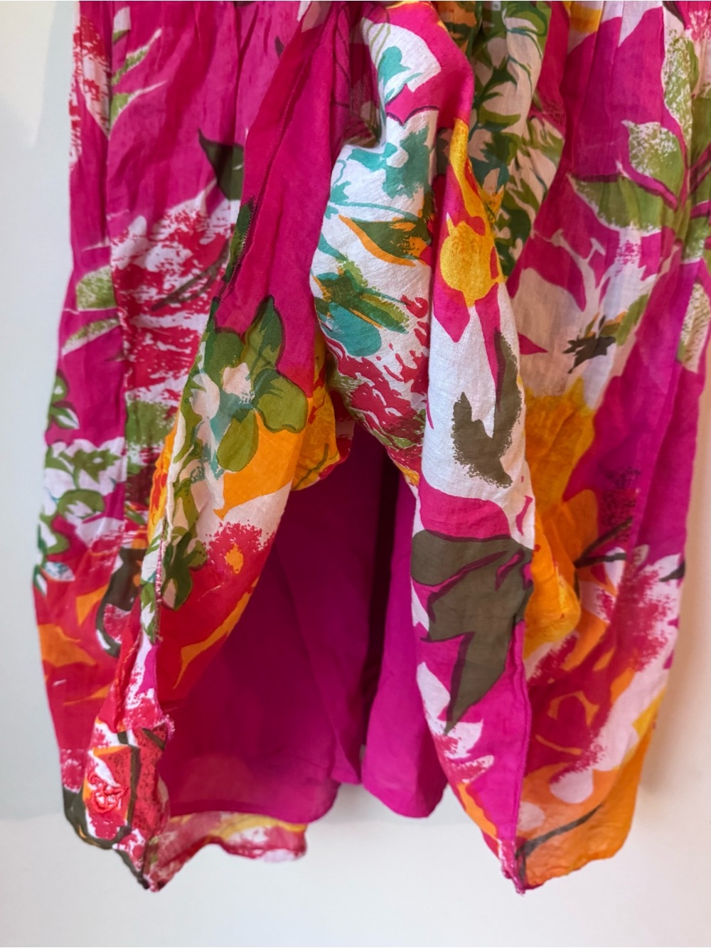 Bright bohemian beach Pink Floral Mini Resort wear Dress /%100 cotton - Picture 9 of 14